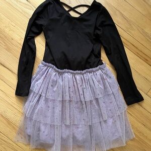 PixieLane Purple Lavender Foil Black Tulle Skirt Long Sleeve Dress Size 8